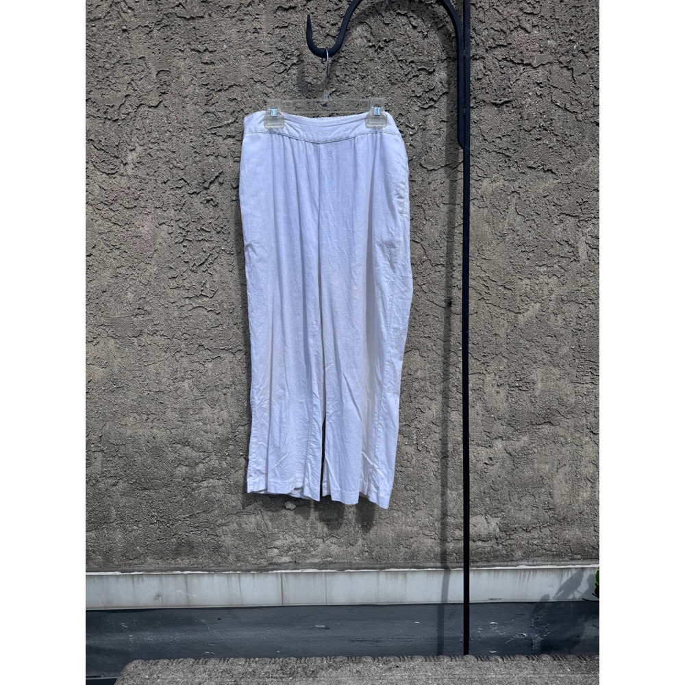 Coldwater Creek‎ Pants Women Size S 8 White Linen Blend Wide Leg Elastic Waist